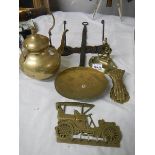 Six items of brass ware including paper clip.