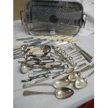 A mixed lot of cutlery and a tray.