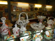 A mixed lot of Bohemian glass including vase, basket, decanter etc.,