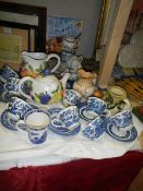 A mixed lot of ceramics including blue and white.