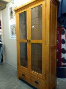 A solid oak 2 door display cabinet with drawers (100cm x 40cm x 180cm) COLLECT ONLY