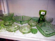A selection of green art deco glass ware COLLECT ONLY