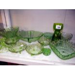 A selection of green art deco glass ware COLLECT ONLY