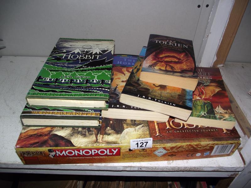 A Hobbit Monopoly (includes all pieces) and various copies of the Hobbit including hardback