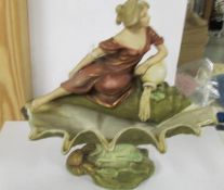 A Royal Dux figure of a lady on shelf, 27cm, no damage.