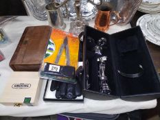 Boxed Dents leather gloves size XL, cased bar set & pool themed ashtray etc.