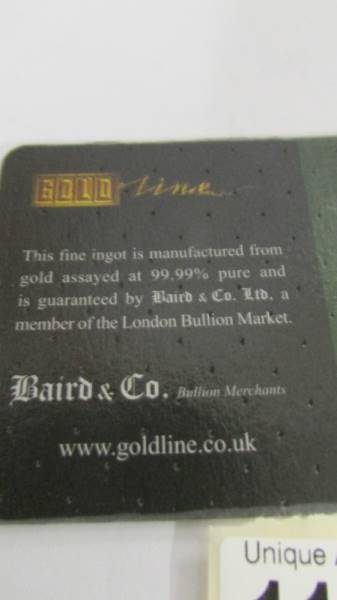 A Baird & Co., 1 tenth ounce gold minted bar, 999.9 fine gold. - Image 3 of 3