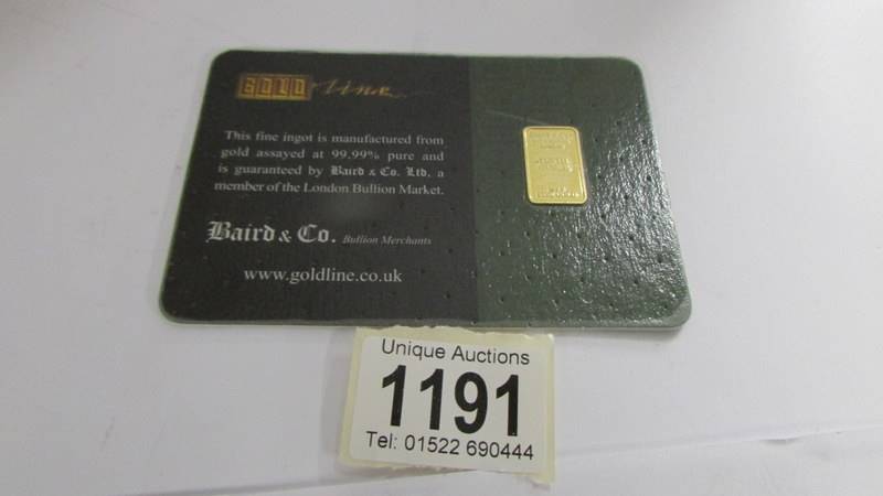 A Baird & Co., 1 tenth ounce gold minted bar, 999.9 fine gold.