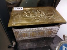 A 1920's/30's Jacobs brass biscuit tin in the form of a coal box