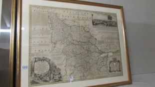 A framed and glazed map of Yorkshire.