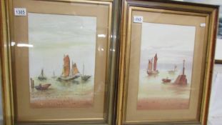 A pair of framed and glazed seascape water colour paintings signed H Norton, 57 x 44 cm.