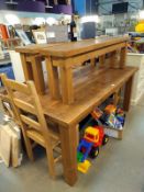 A large heavy rustic pine kitchen table and 2 benches and 2 chairs (183cm x 87cm x height 72cm),