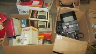 Two boxes of photography related items - Hanhel FB1000, Asahl bellow unit etc.,