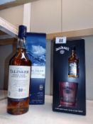 A bottle of Talisker whisky and Jack Daniels miniature with glass COLLECT ONLY