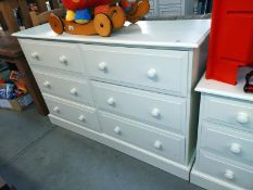 A large painted pine 6 drawer side by side chest of drawers (151cm x 44cm x height 97cm), COLLECT