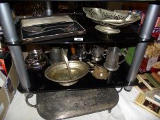 A selection of silver plate and pewter including tray, tankards etc