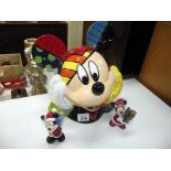 A large Disney Britton limited edition Mickey Mouse biscuit storage jar and Mickey and Minnie salt