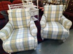 A pair of tartan print arm chairs, COLLECT ONLY