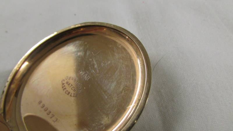 A gold plated full hunter pocket watch marked Dennison Watch Case Co., Ltd., In working order. - Image 3 of 5