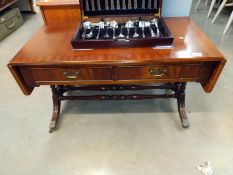 A drop leaf Sheraton style coffee table with drawers (95cm x 51cm x 53cm), COLLECT ONLY