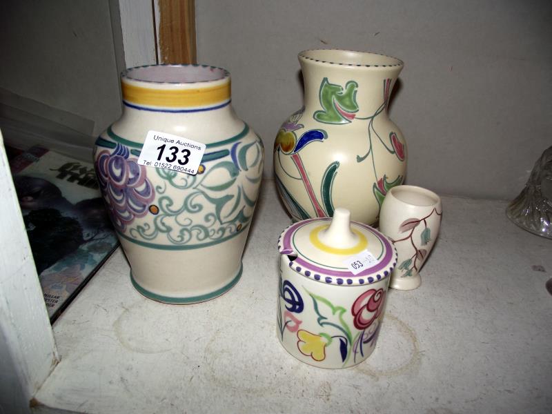 Honiton and Poole pottery vases