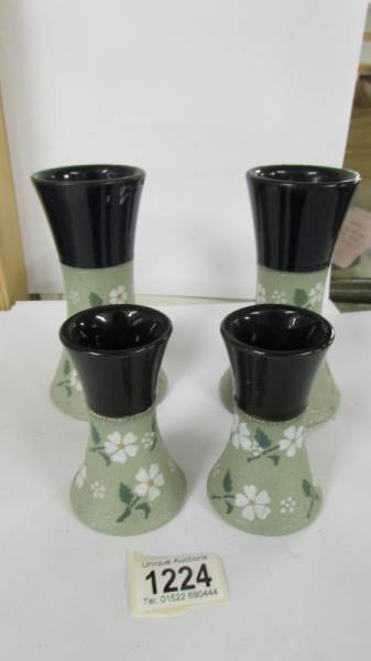 Two pairs of Lovatt's Langley lead glazed vases, 15 cm and 10 cm.