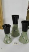 Three Lovatt's Langley lead glazed vases, 14 cm, 18 cm and 20 cm.