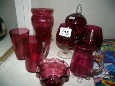 A mixed lot of cranberry glass (4 a/f)