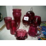 A mixed lot of cranberry glass (4 a/f)