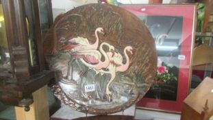 A copper plaque depicting flamingo's, COLLECT ONLY.