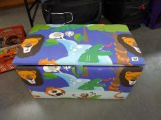 A large animal themed toy box & contents of plastic toys