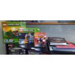 3 boxed sealed Lego Minecraft sets 21113, 21106 and 21115 and selection of Minecraft books etc