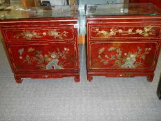 A pair of Chinese lacquered bedroom chests. COLLECT ONLY.