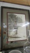 A framed and glazed angling scene, COLLECT ONLY.