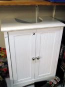 A bathroom sink pedestal cupboard (with cut out for sink base) 48cm x 30cm x height 60cm COLLECT