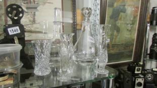 Two Dartington crystal decanters and two cut glass vases. COLLECT ONLY.
