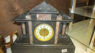 A Victorian/Edwardian black slate mantel clock, COLLECT ONLY.