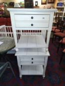 A pair of white finished pine side tables with drawer (58.5cm x 68cm x height 67cm), COLLECT ONLY