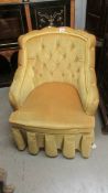 A bedroom chair with gold coloured upholstery, COLLECT ONLY.