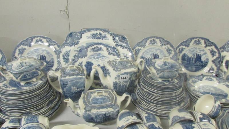 In excess of 200 pieces of Johnson Bros., blue and white tea and dinnerware inc. castle patterns. - Image 5 of 10