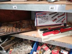 An incomplete but good tap & die set in box A/F & an as new Sealey 6 piece multi rasp set, A heavy