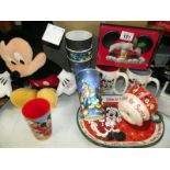 Disney Mickey and Minnie mugs, Santa Christmas cookie plate and mug, Mickey Mouse soft toy etc
