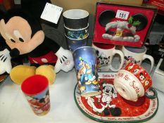 Disney Mickey and Minnie mugs, Santa Christmas cookie plate and mug, Mickey Mouse soft toy etc