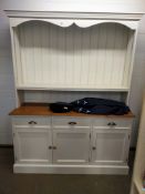 A fabulous pine/white dresser (missing shelf clips for 1 shelf) (approximate height 200cm , width