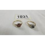 Two 9ct gold rings, sizes J & M, 3.9 grams.
