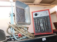 A 3 KW drying fan workshop heater/blower & a gas heater with fittings, COLLECT ONLY