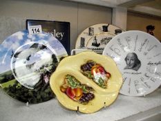 A boxed Aynsley dish, Spitfire dish, Boots heritage plate and Shakespeare exhibition plate