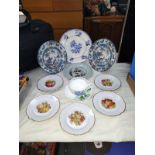 A pair of Tasmanian stoneware plates & Bavarian fruit plates etc.