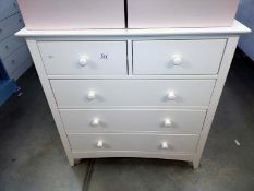 A white finished solid pine chest of drawers (83cm x 43cm x height 85cm), COLLECT ONLY