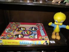 1970's Walt Disney Hoop-La in original box (missing 1 hoop) and a foam rubber Tweety Pie, height